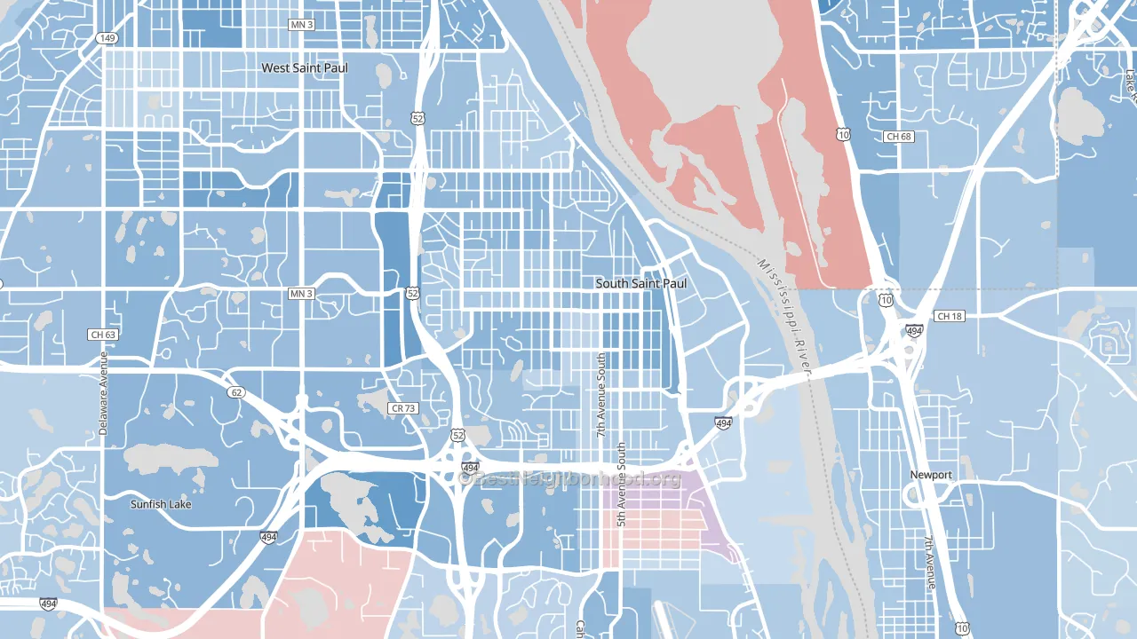 South St. Paul, MN block-group political-lean map