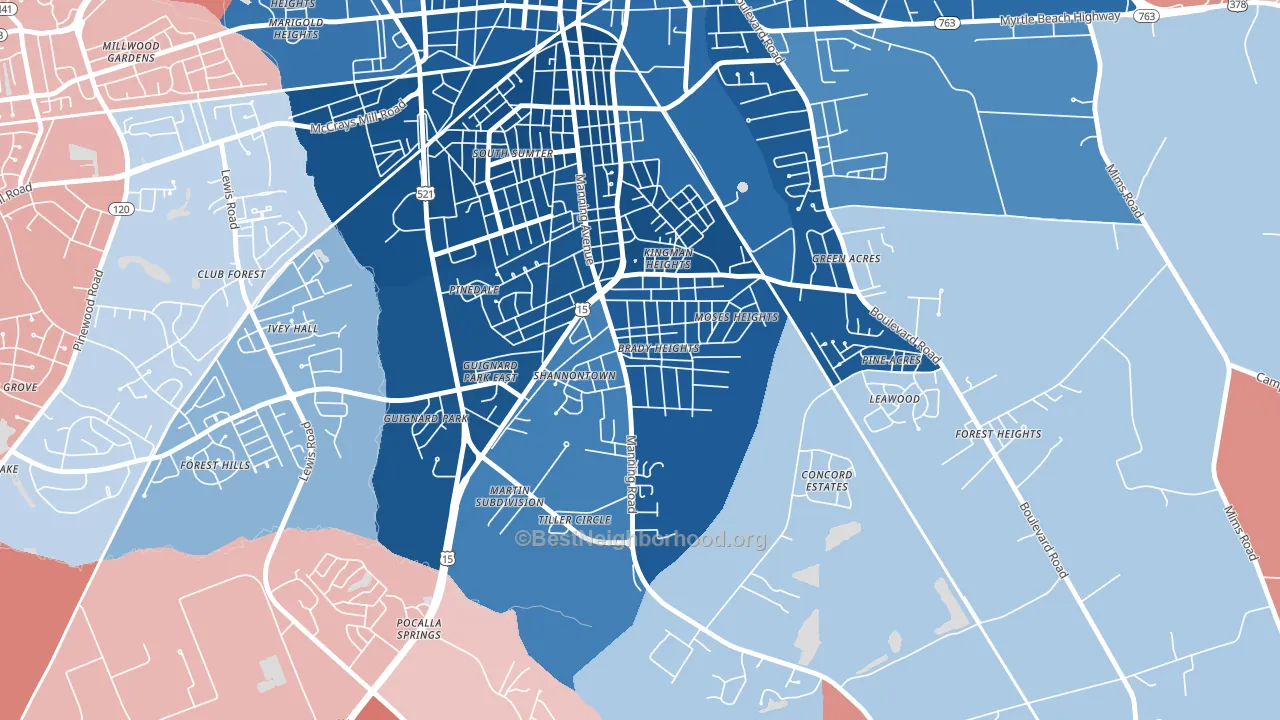 South Sumter, SC block-group political-lean map