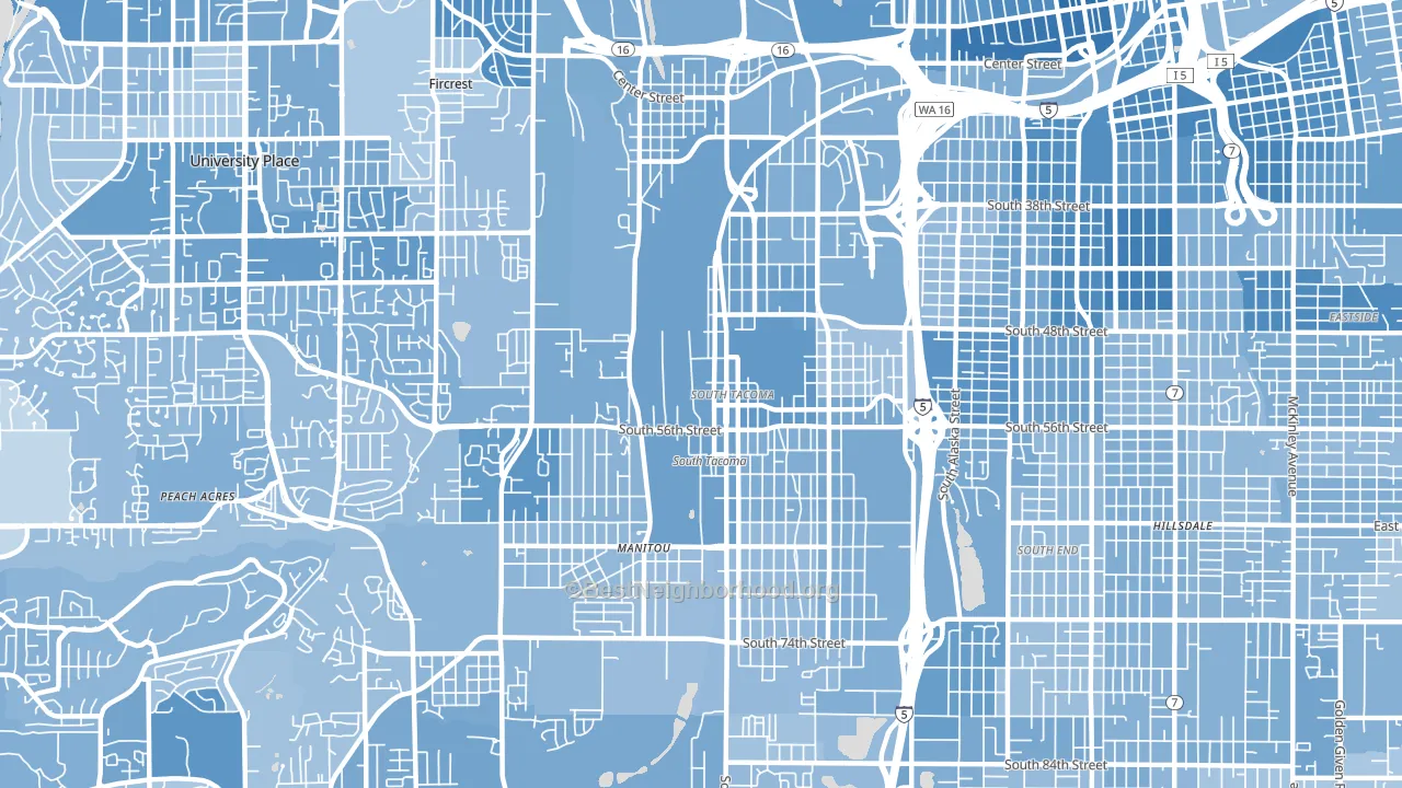 South Tacoma, Tacoma, WA block-group political-lean map