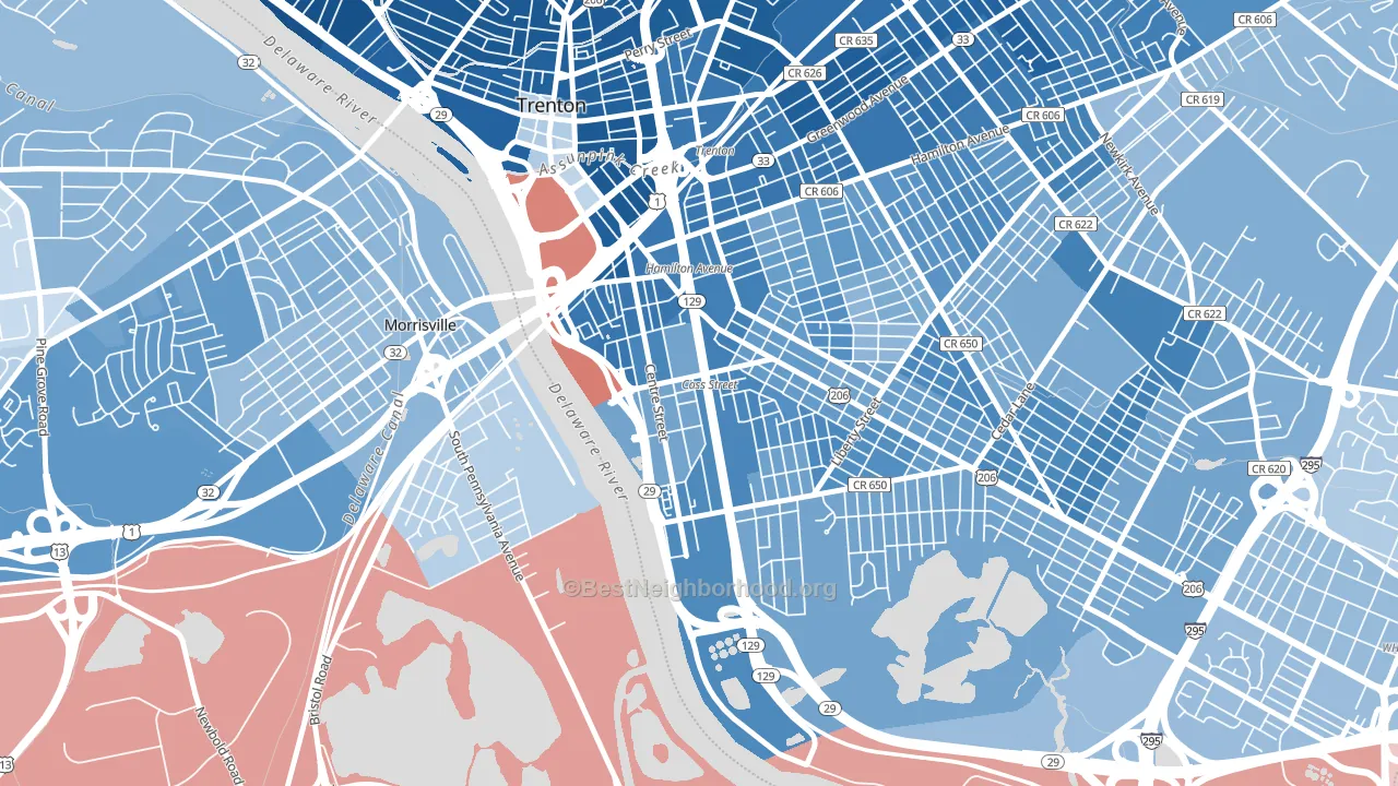 South Trenton, Trenton, NJ block-group political-lean map