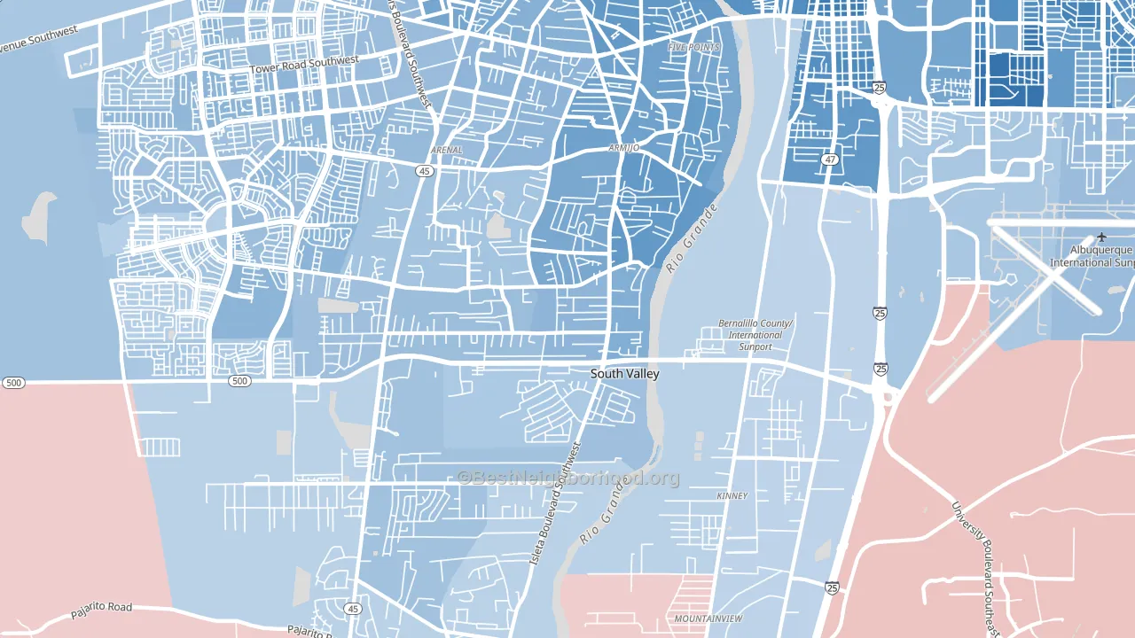South Valley, NM block-group political-lean map