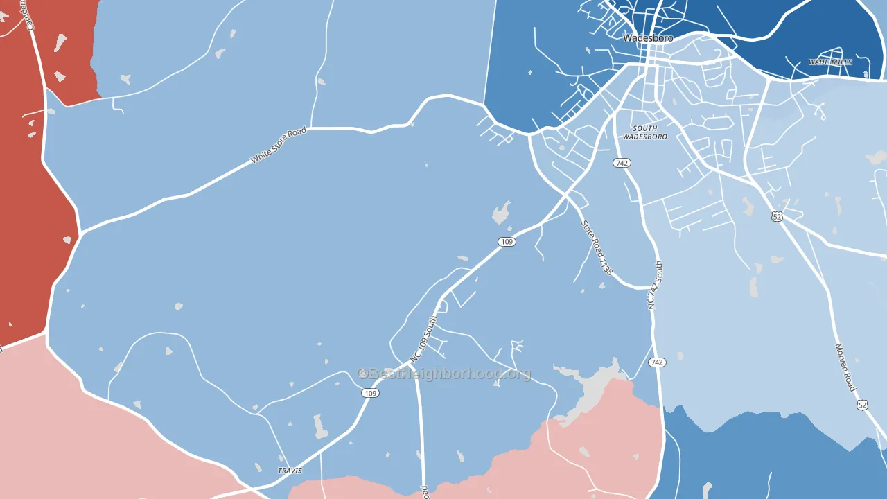 South Wadesboro, NC block-group political-lean map