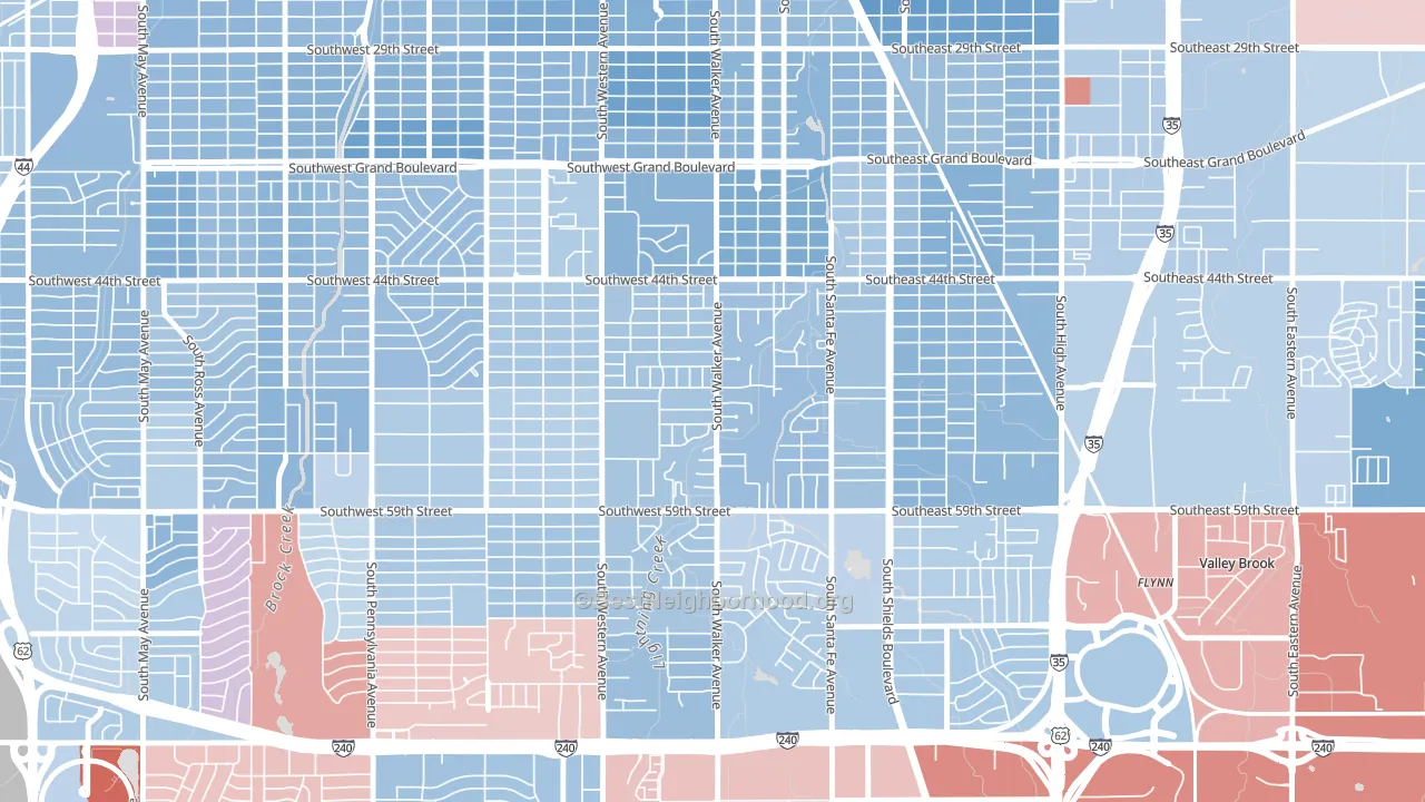 South Walker, Oklahoma City, OK block-group political-lean map