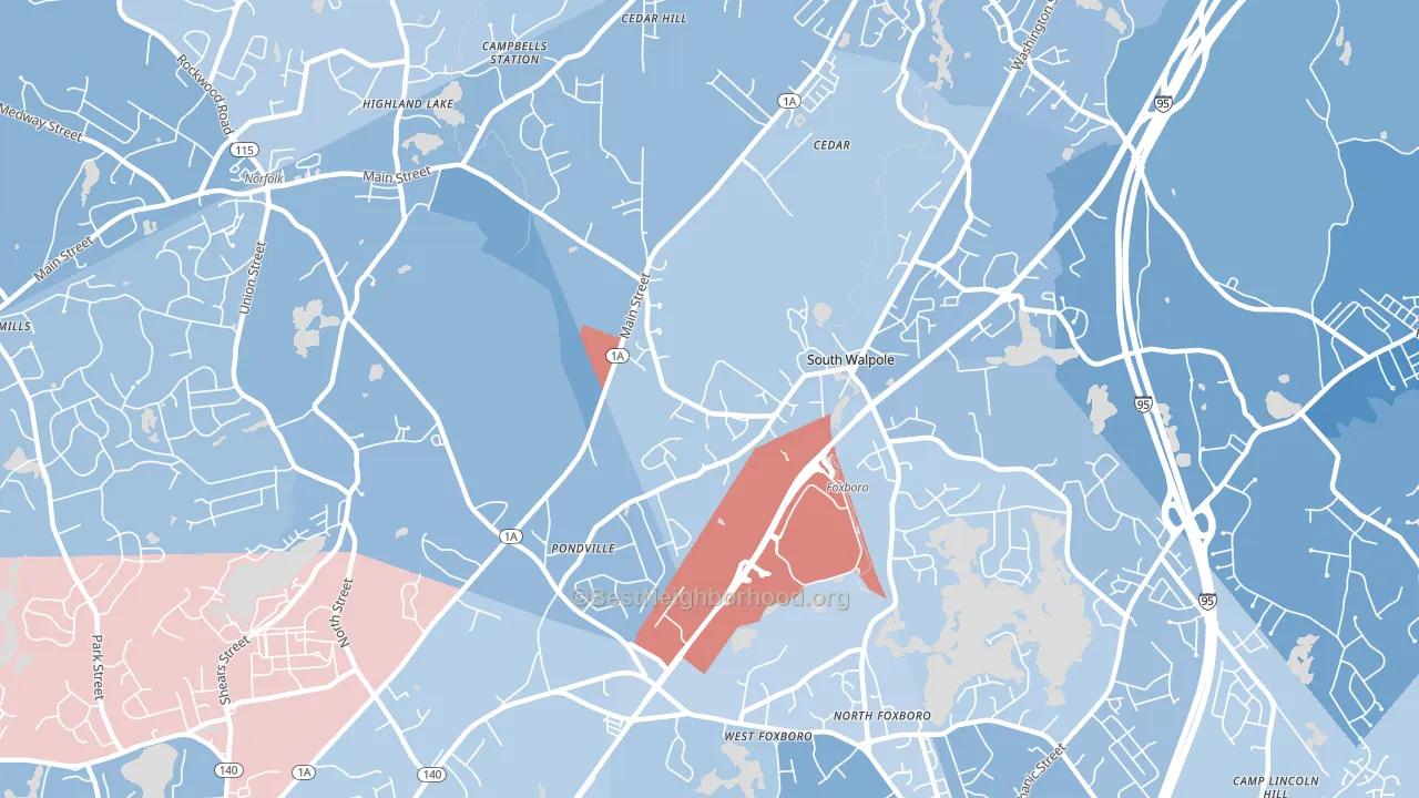 South Walpole, MA block-group political-lean map