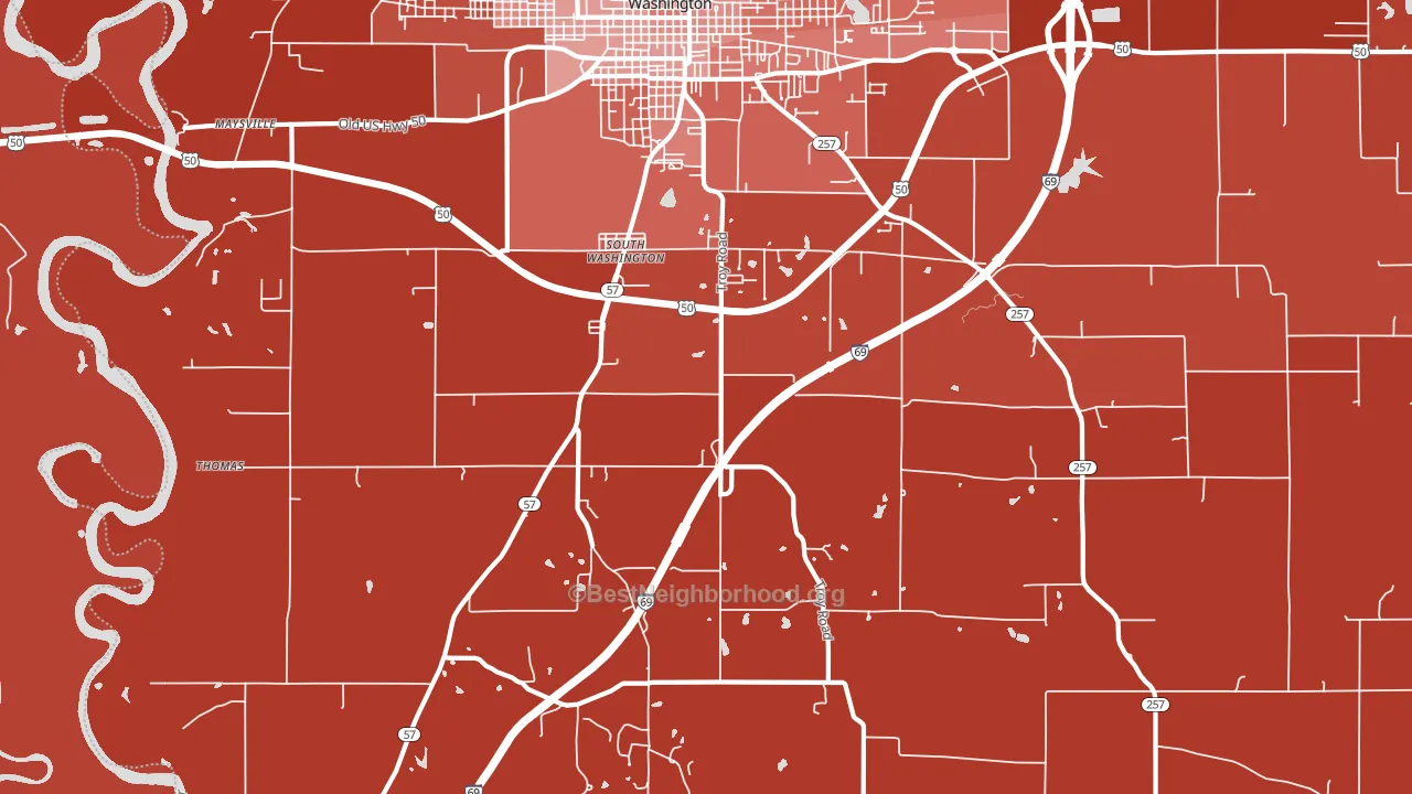 South Washington, IN block-group political-lean map
