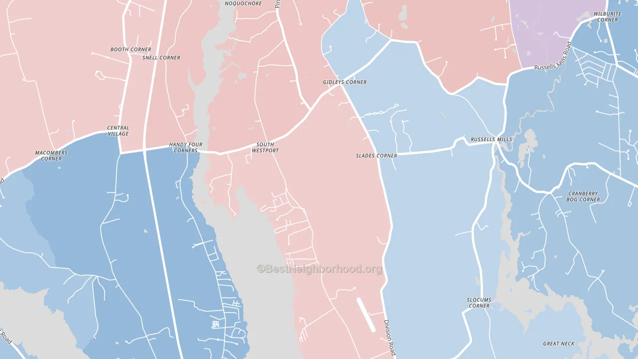 South Westport, MA block-group political-lean map
