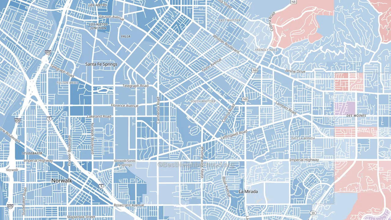 South Whittier, CA block-group political-lean map