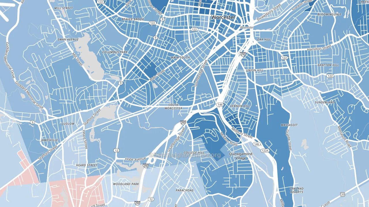 South Worcester, Worcester, MA block-group political-lean map