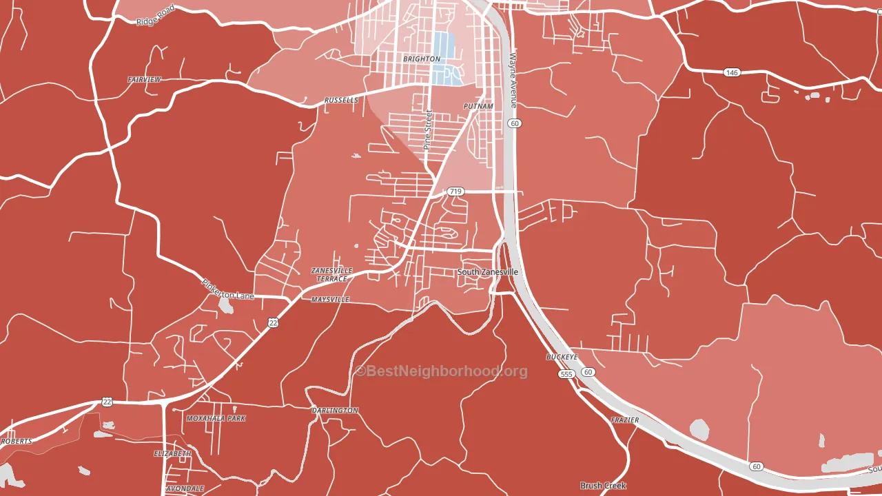 South Zanesville, OH block-group political-lean map