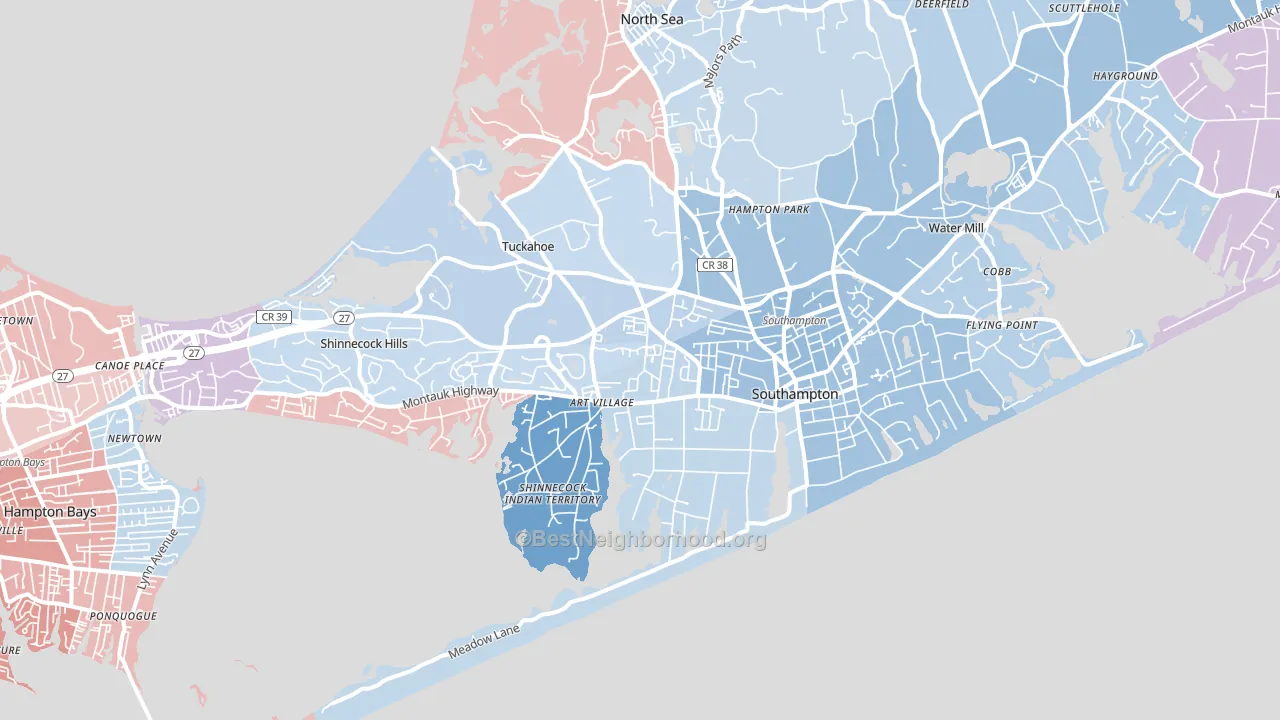 Southampton, NY block-group political-lean map