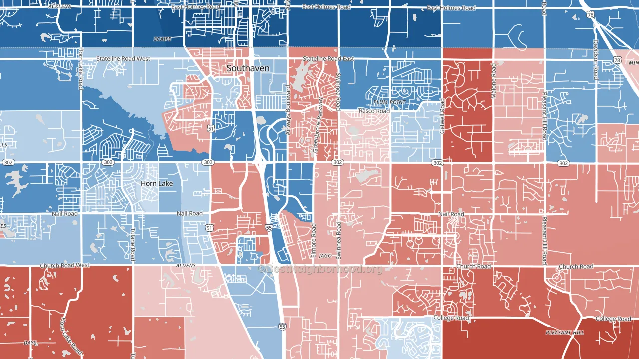 Southaven, MS block-group political-lean map