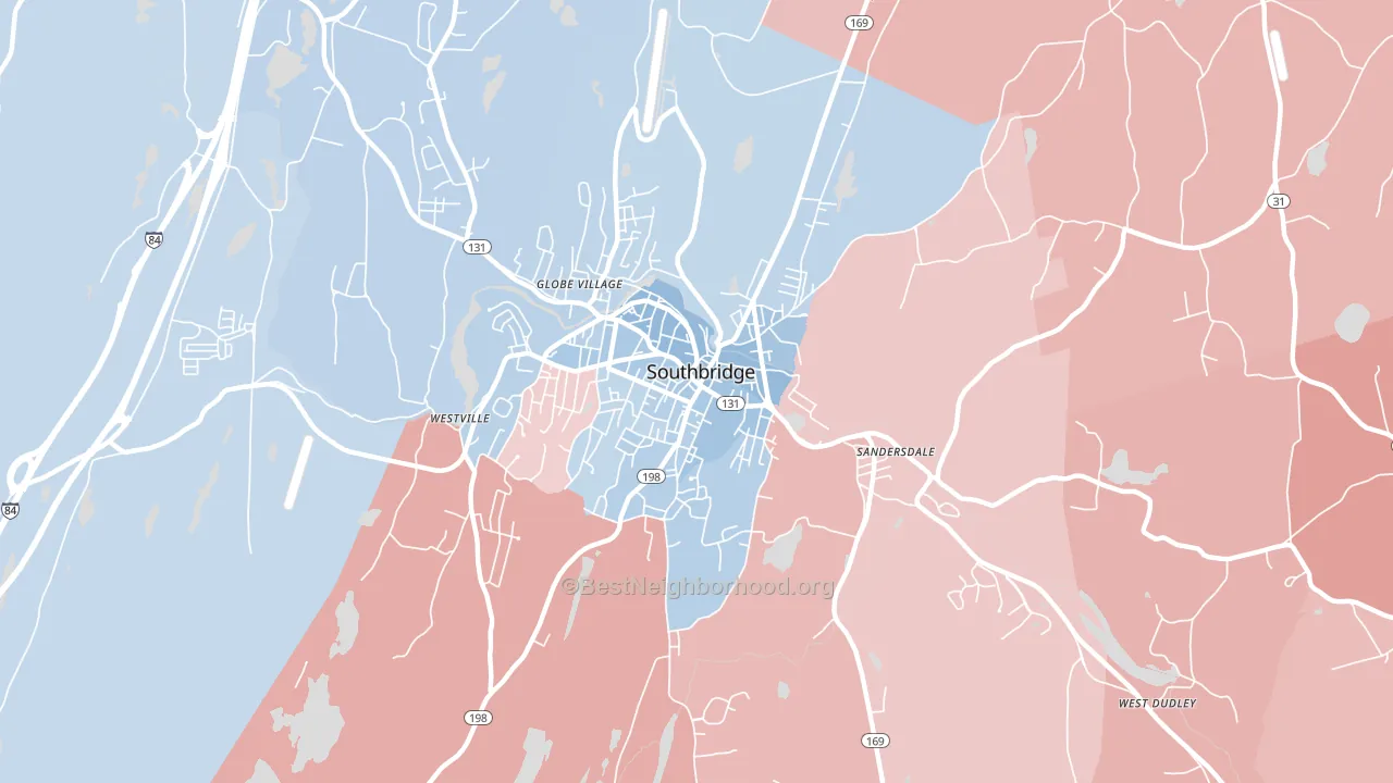 Southbridge Town, MA block-group political-lean map