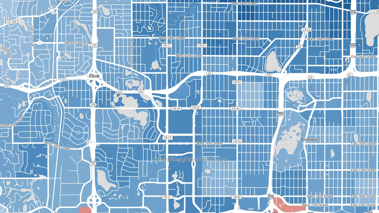 Southdale, Edina, MN block-group political-lean map