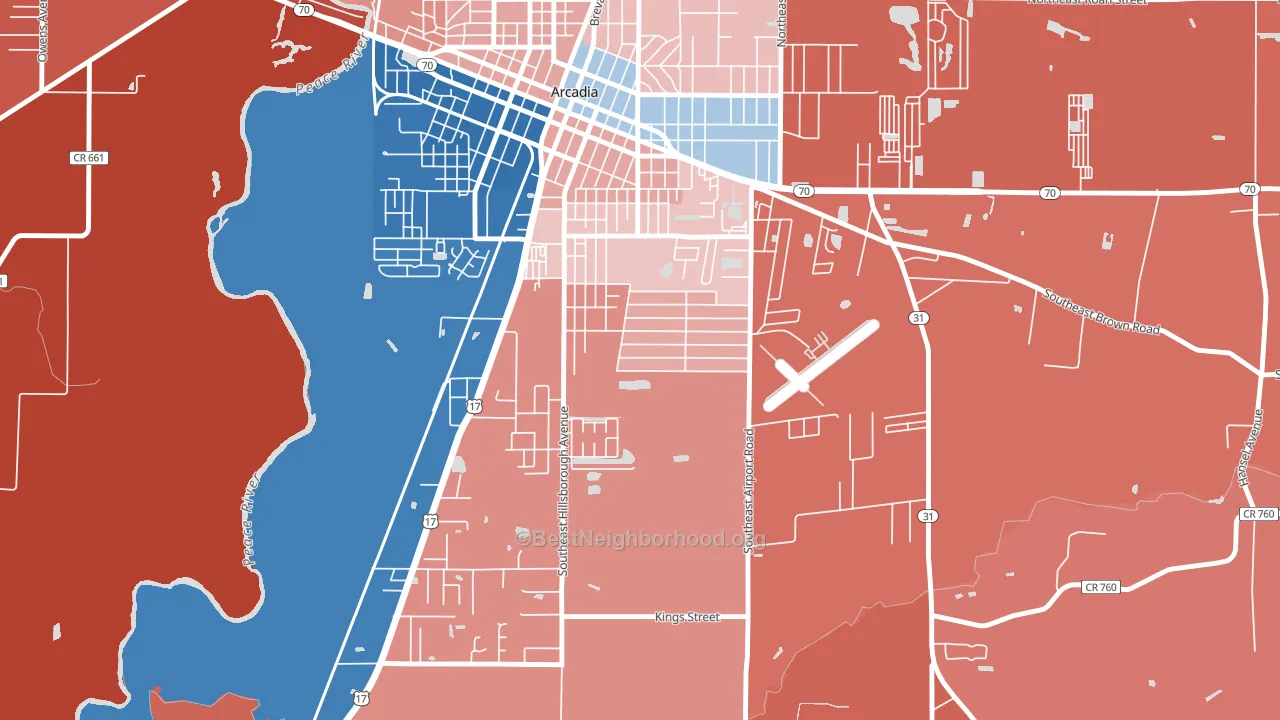 Southeast Arcadia, FL block-group political-lean map