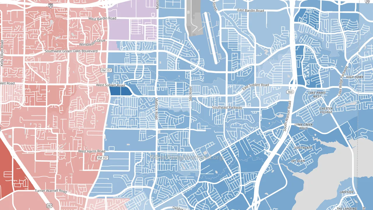 Southeast Arlington, Arlington, TX block-group political-lean map