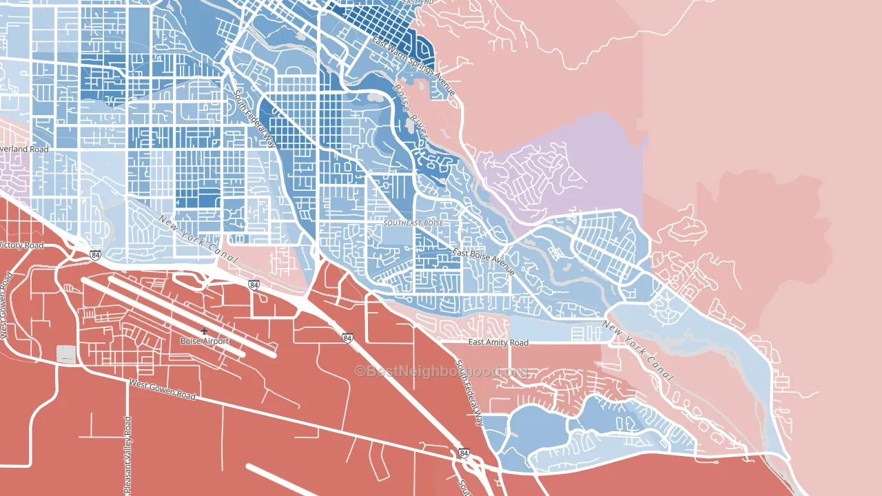 Southeast Boise, Boise, ID block-group political-lean map