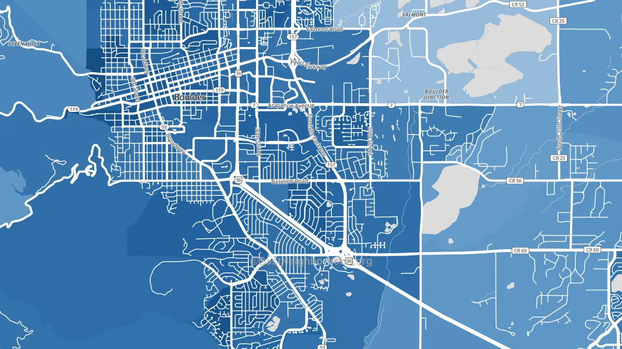 Southeast Boulder, Boulder, CO block-group political-lean map