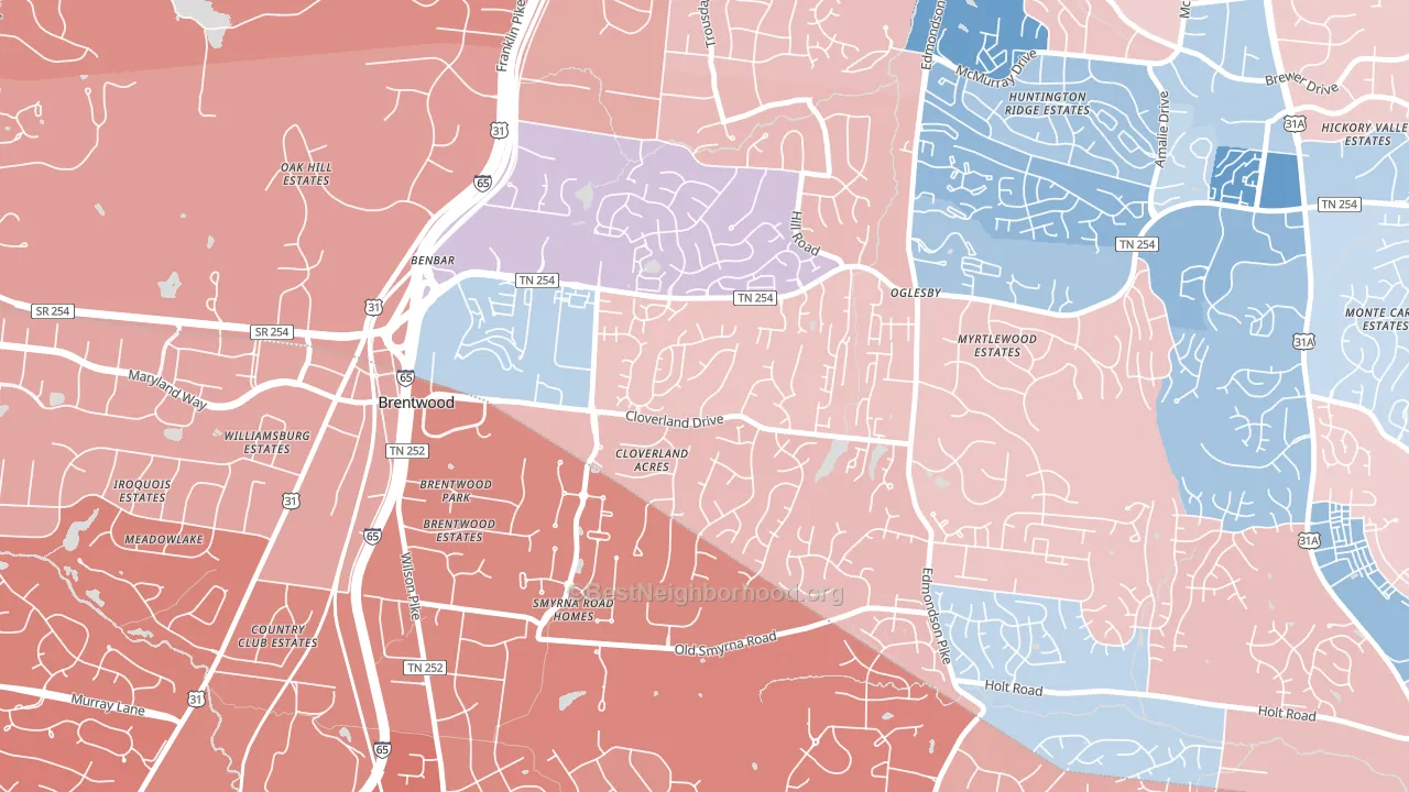 Southeast, Brentwood, TN block-group political-lean map