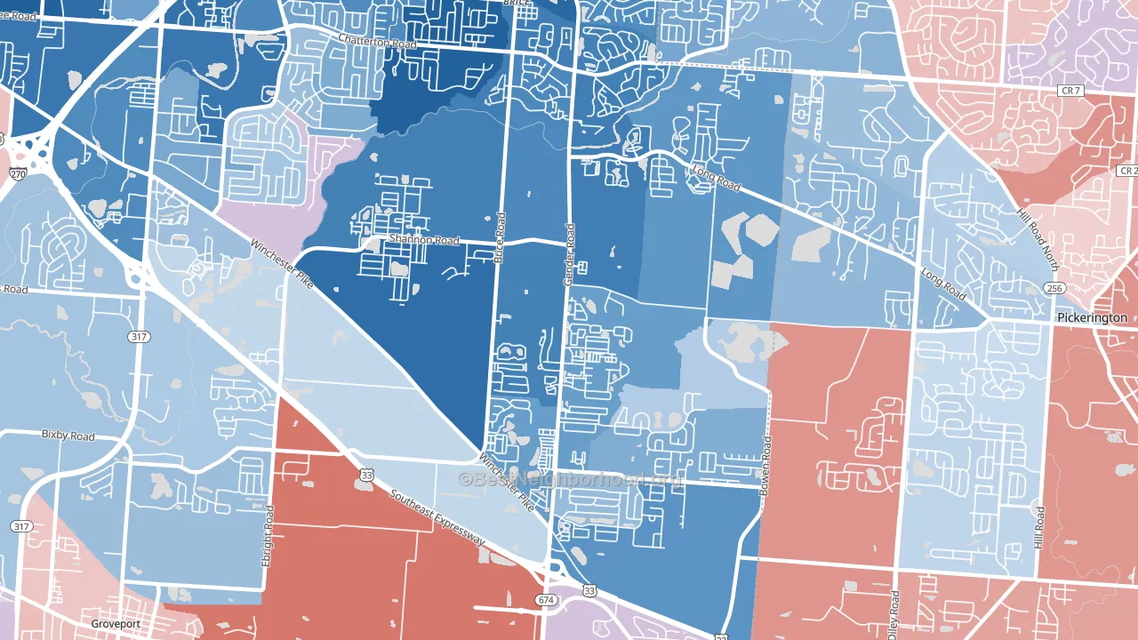 Southeast, Canal Winchester, OH block-group political-lean map