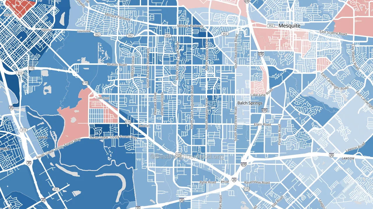 Southeast Dallas, Dallas, TX block-group political-lean map