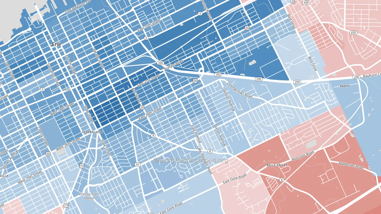 Southeast Erie, Erie, PA block-group political-lean map