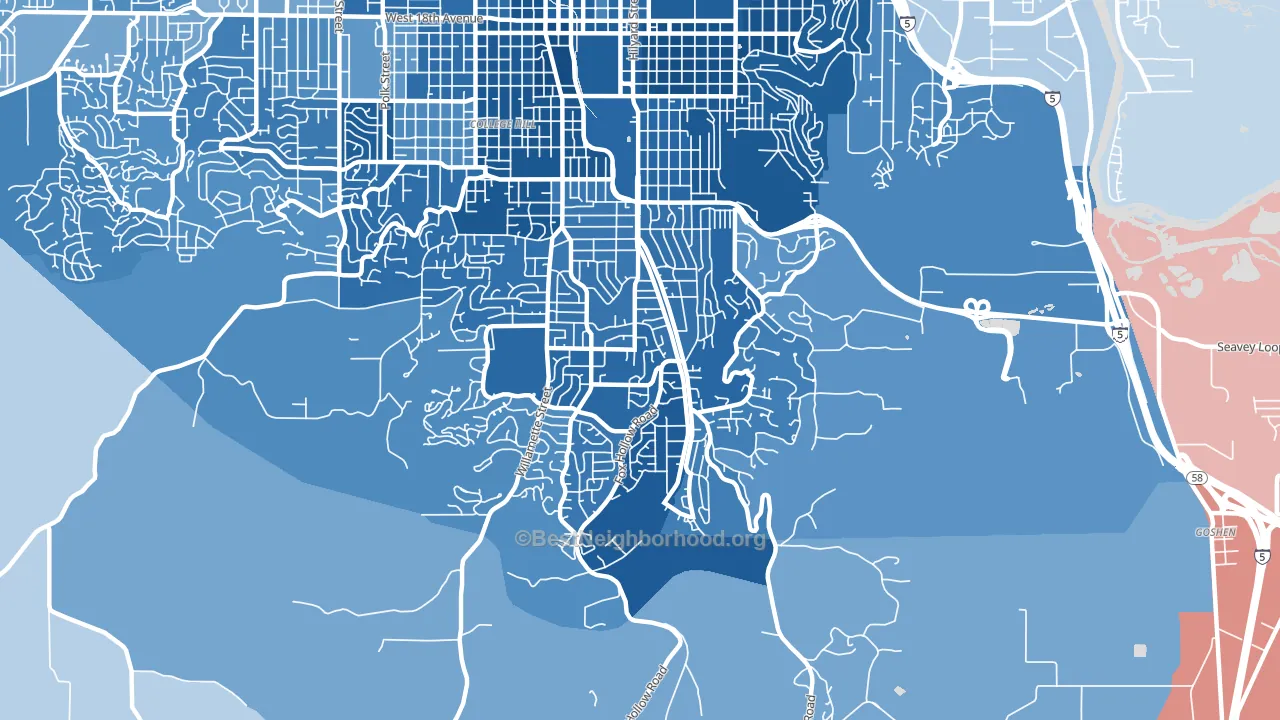 Southeast, Eugene, OR block-group political-lean map