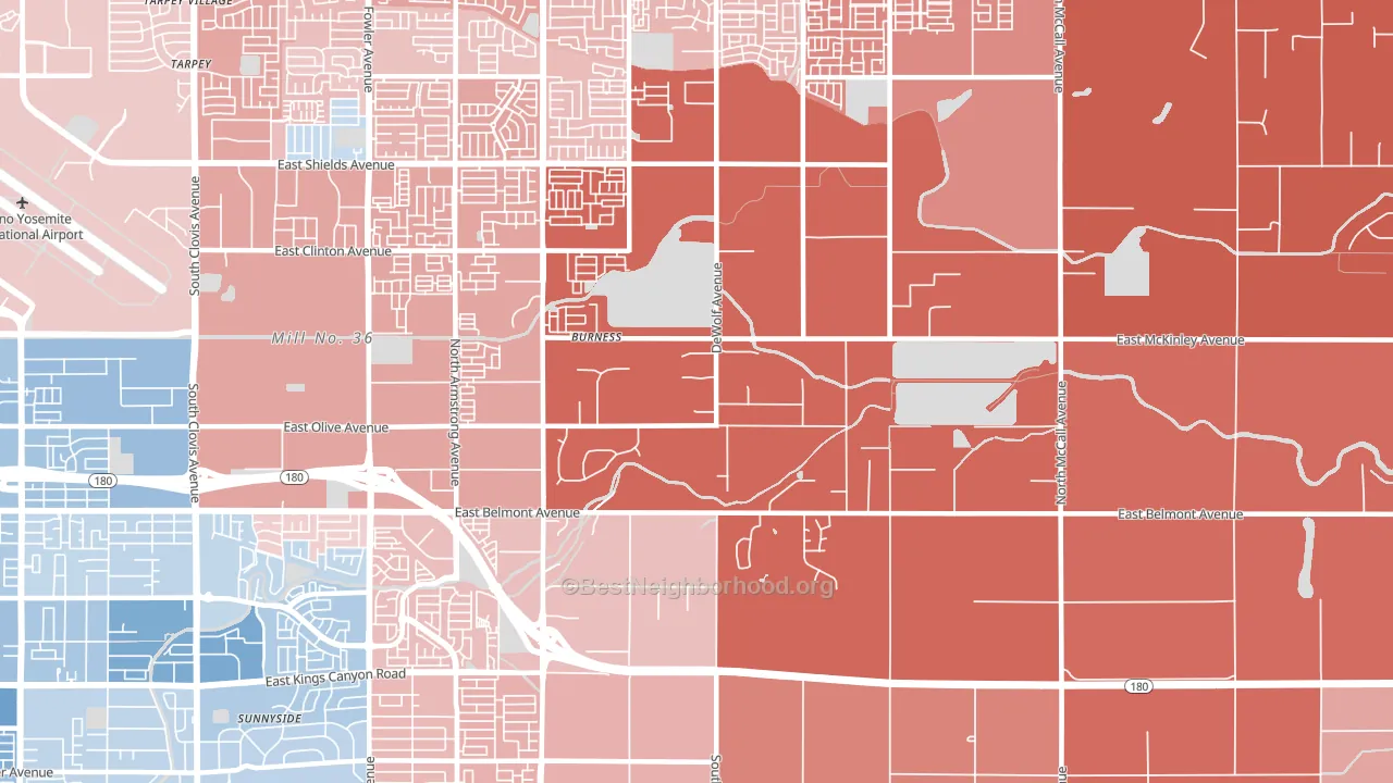 Southeast Growth Area, Fresno, CA block-group political-lean map