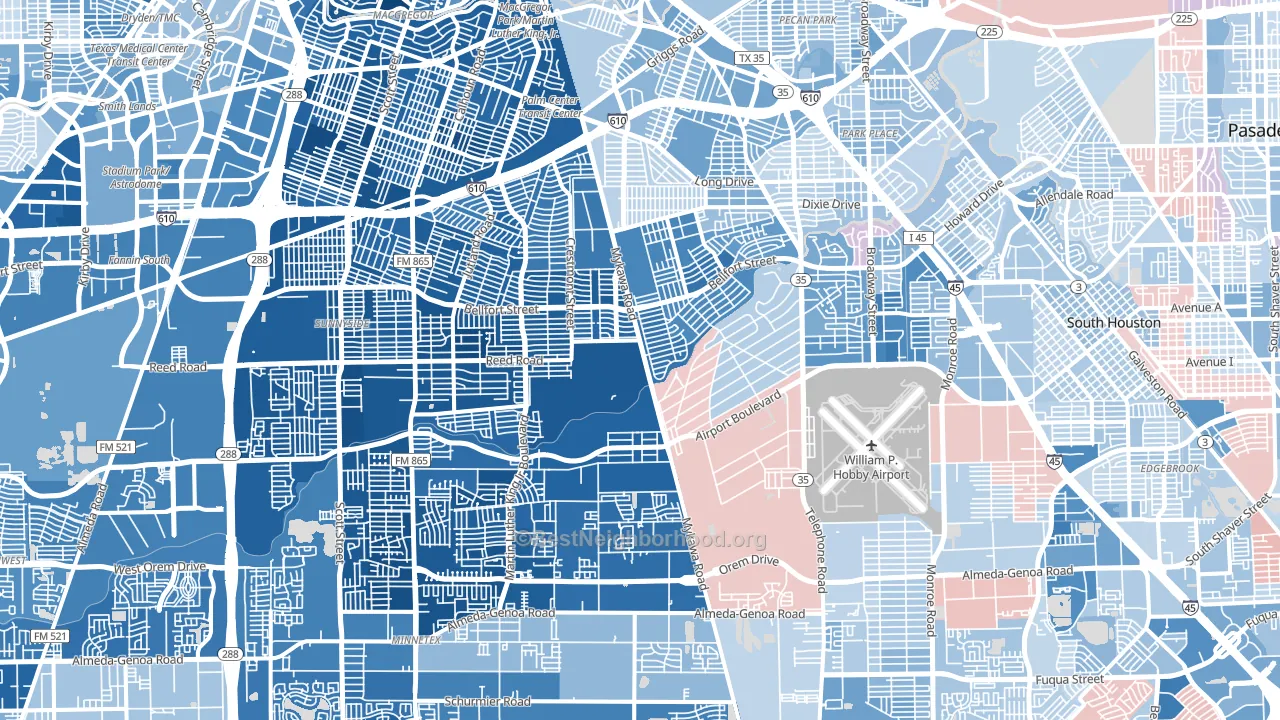 Southeast, Houston, TX block-group political-lean map