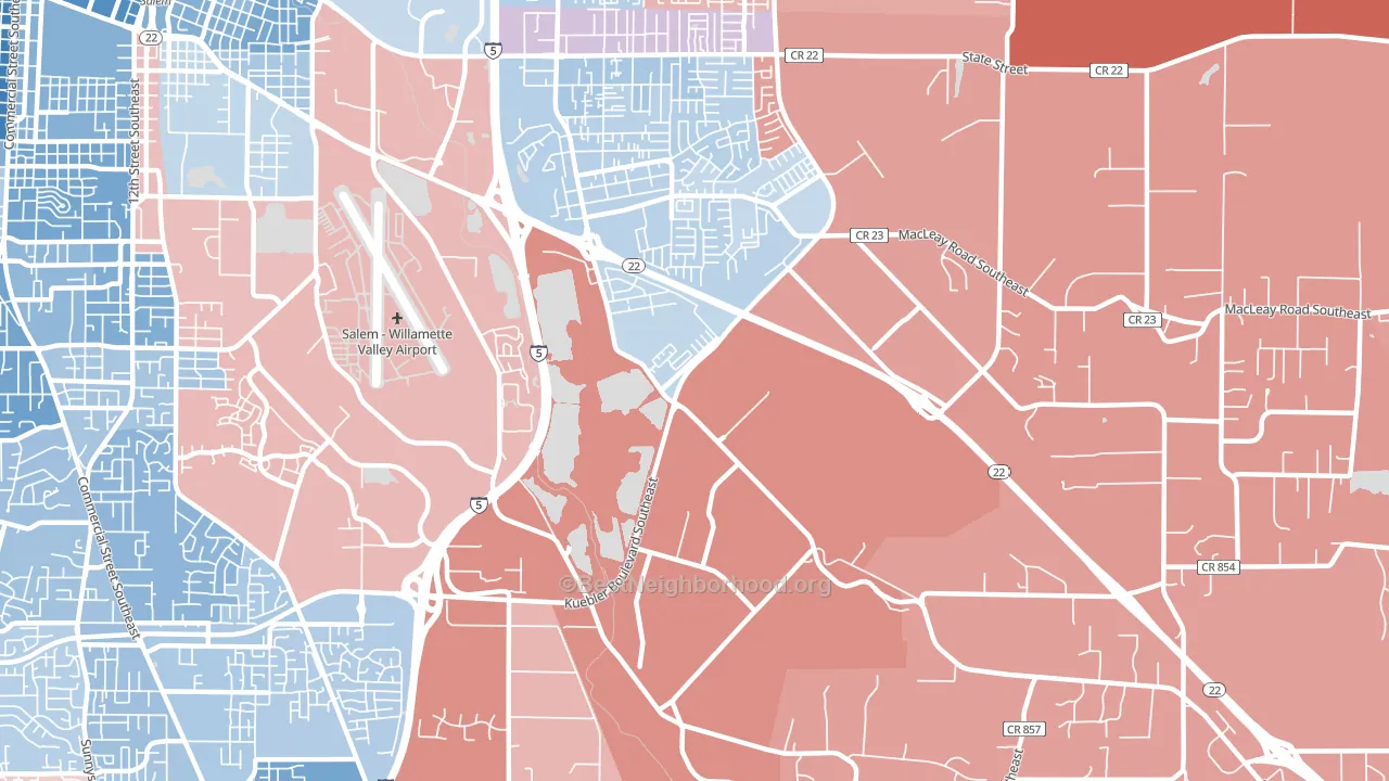 Southeast Mill Creek, Salem, OR block-group political-lean map