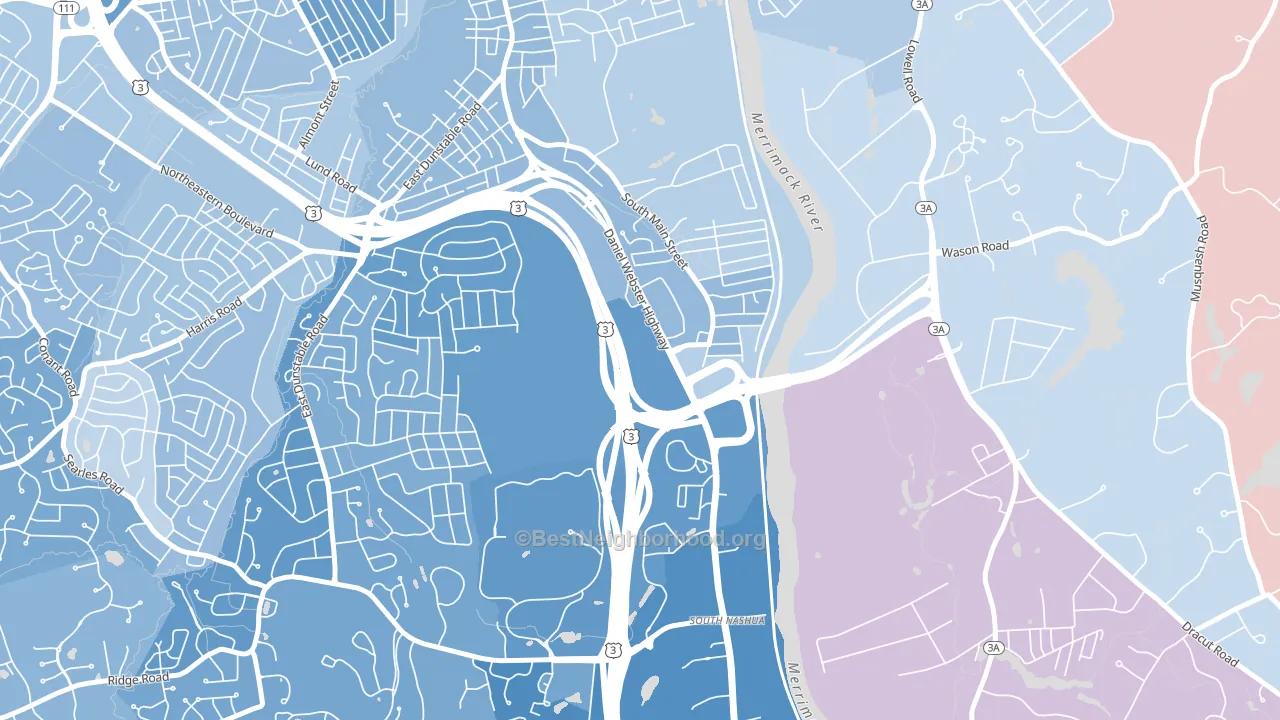 Southeast Nashua, Nashua, NH block-group political-lean map