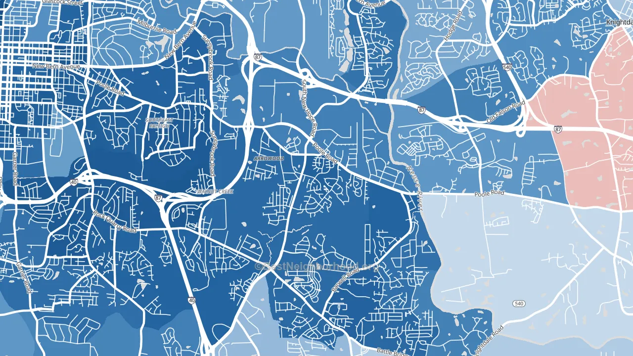 Southeast, Raleigh, NC block-group political-lean map