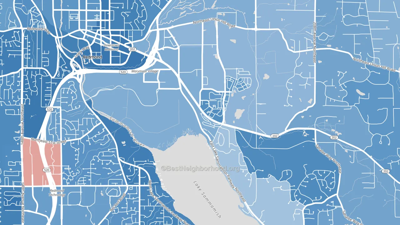 Southeast Redmond, Redmond, WA block-group political-lean map
