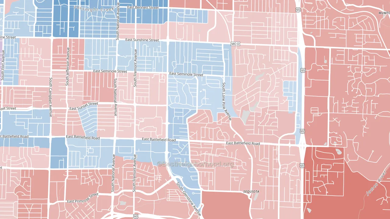 Southeast Springfield, Springfield, MO block-group political-lean map
