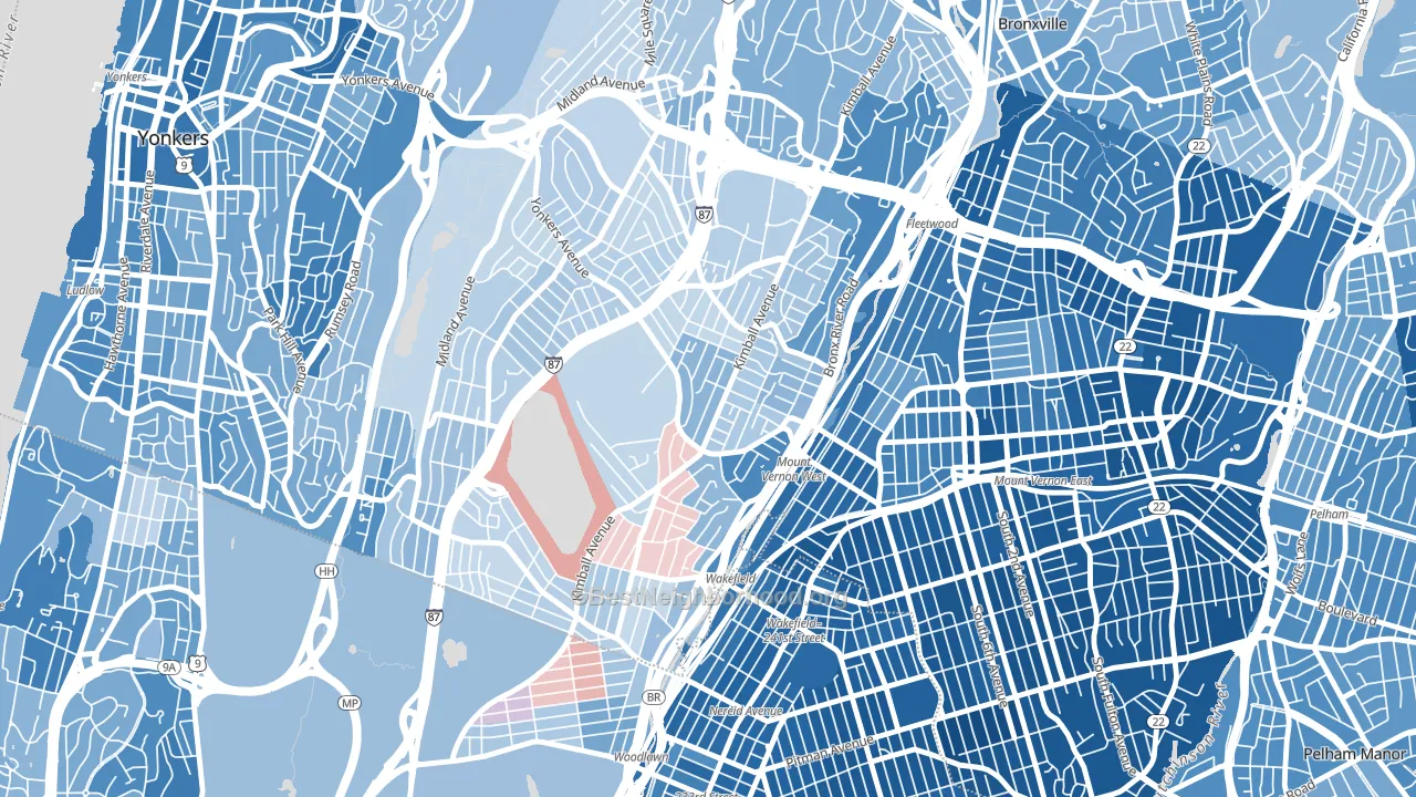 Southeast Yonkers, Yonkers, NY block-group political-lean map