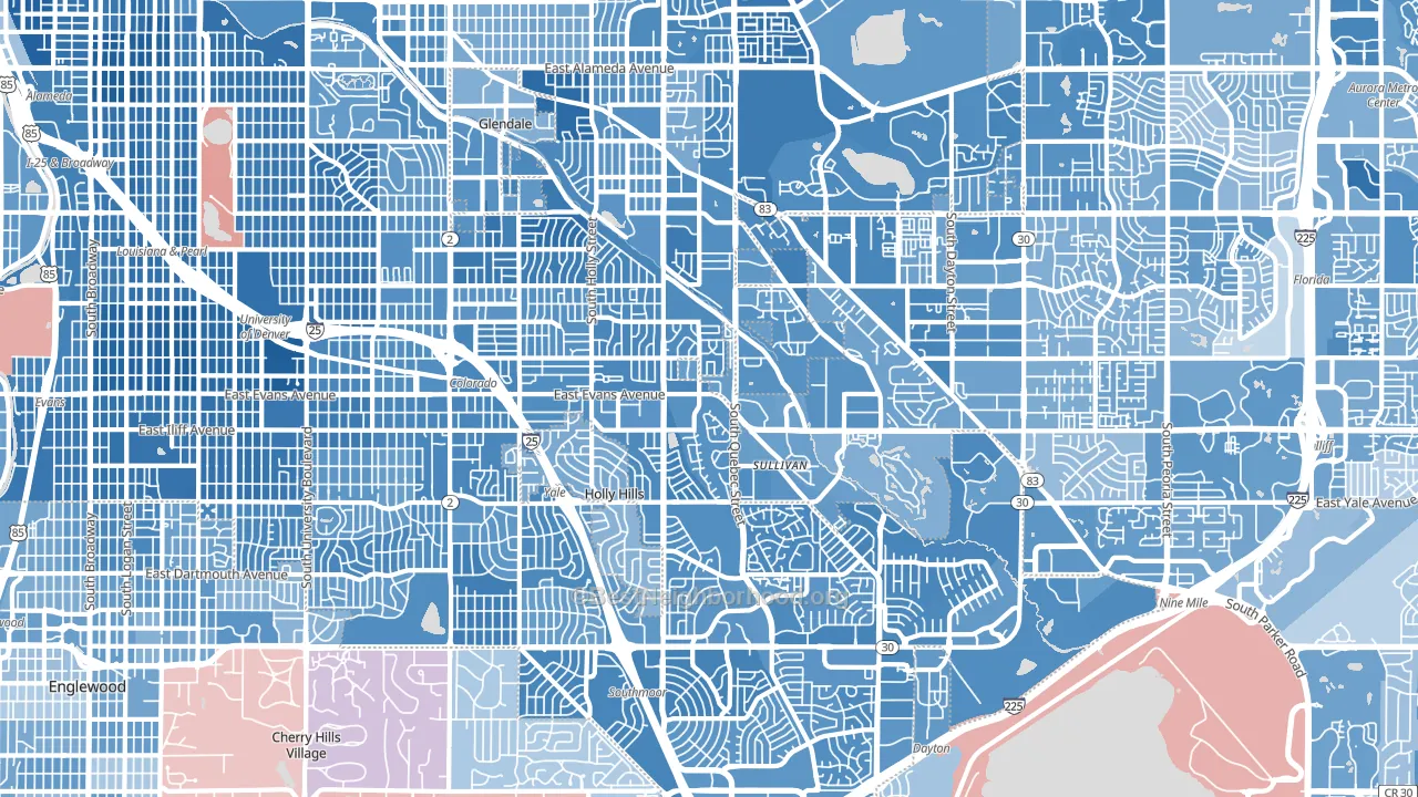 Southeastern Denver, Denver, CO block-group political-lean map