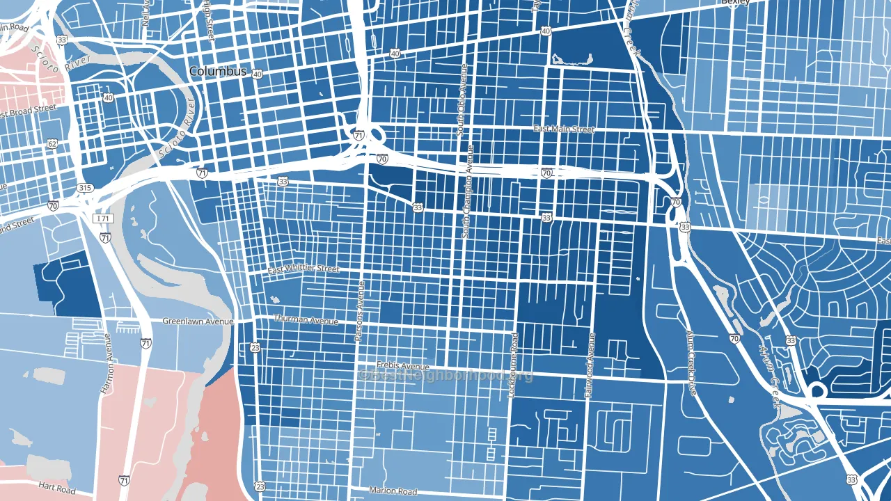 Southern Orchards, Columbus, OH block-group political-lean map