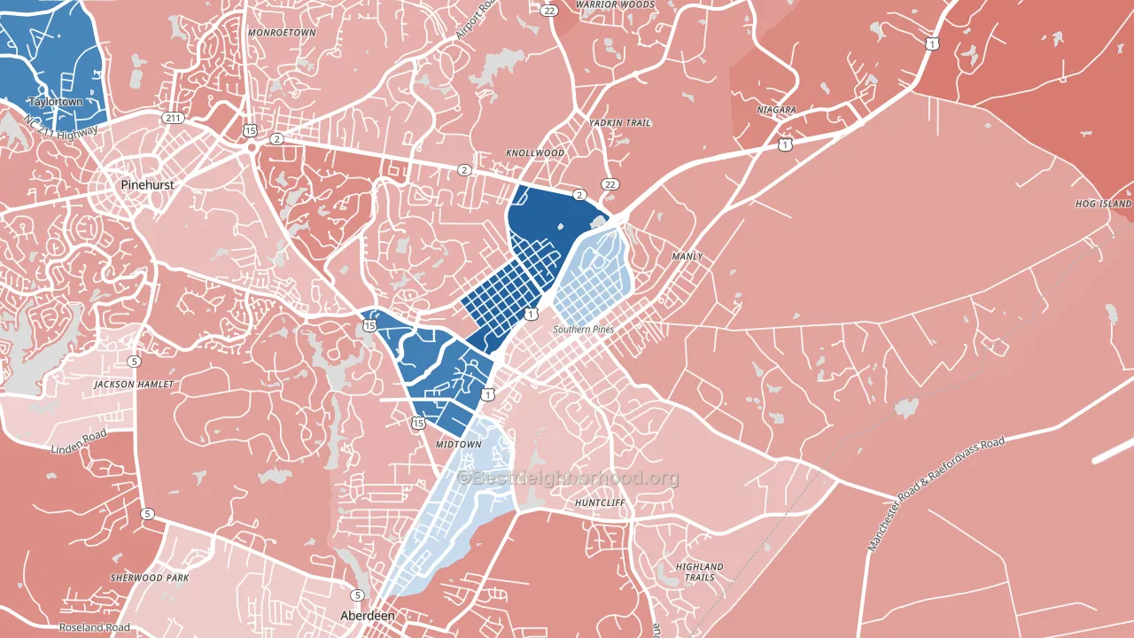 Southern Pines, NC block-group political-lean map