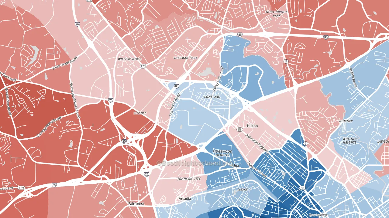 Southern Shops, SC block-group political-lean map
