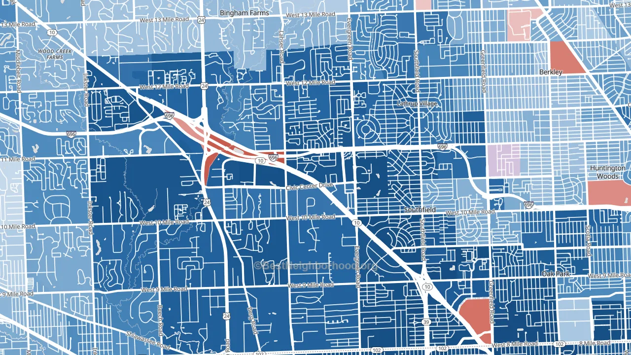 Southfield, MI block-group political-lean map