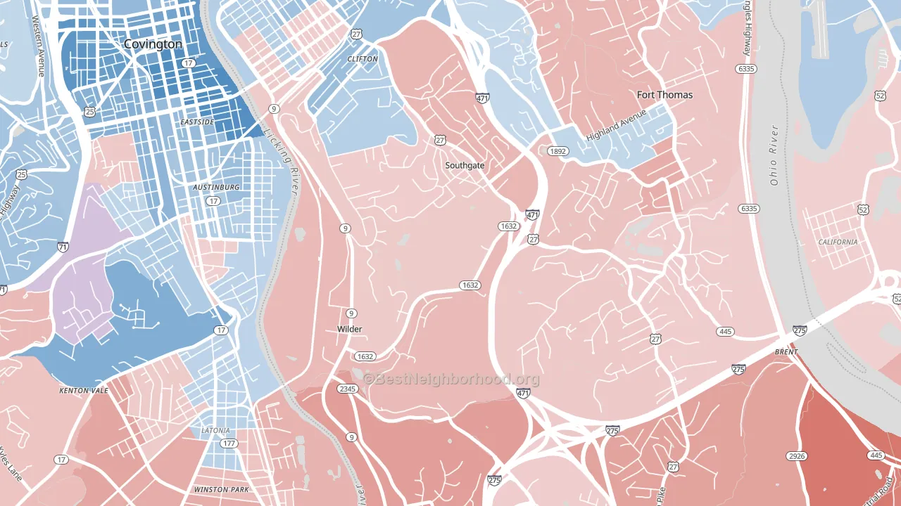 Southgate, KY block-group political-lean map