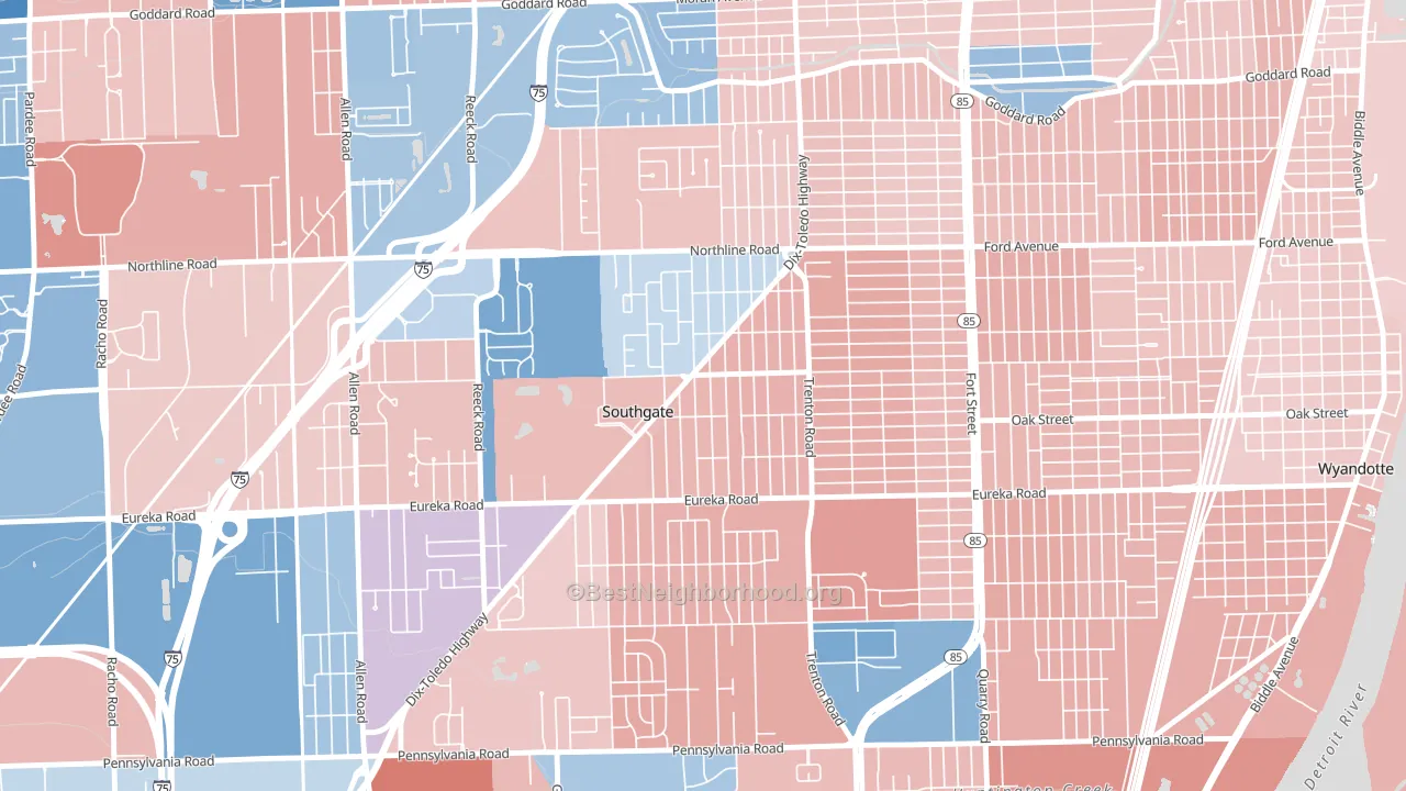 Southgate, MI block-group political-lean map