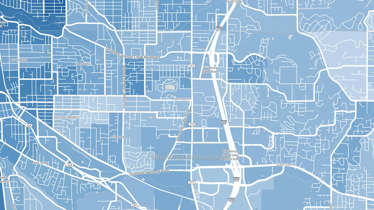 Southgate, Portland, OR block-group political-lean map