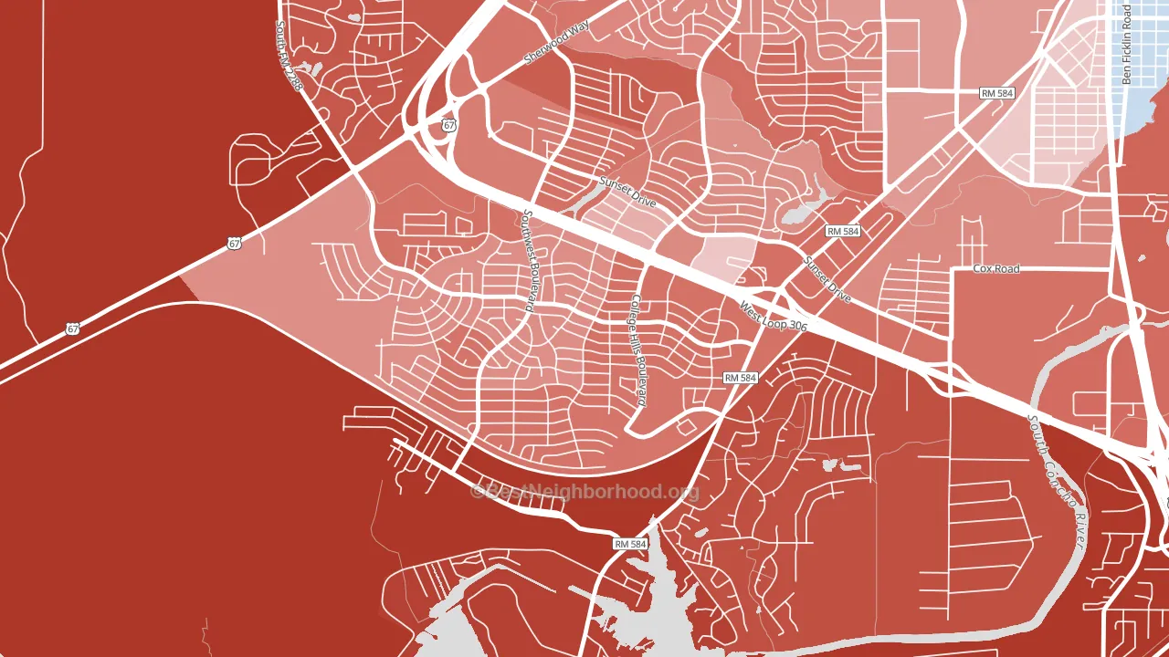 Southland, San Angelo, TX block-group political-lean map