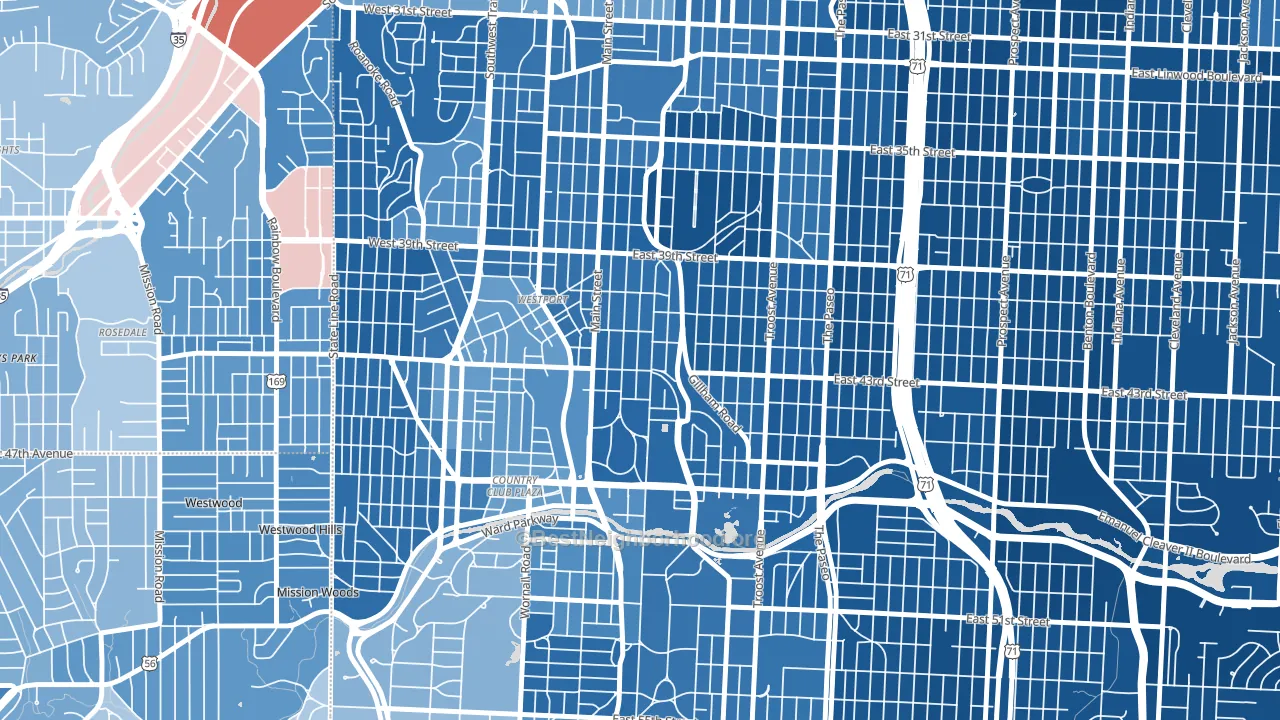 Southmoreland, Kansas City, MO block-group political-lean map