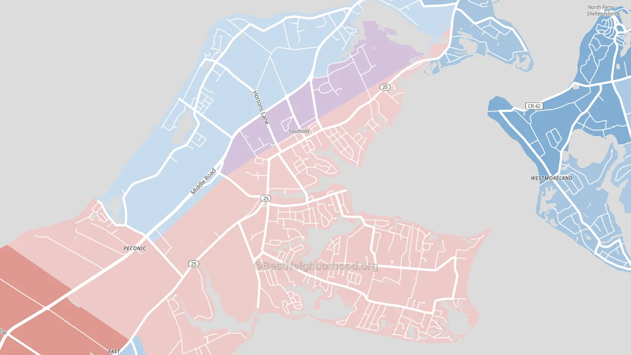 Southold, NY block-group political-lean map