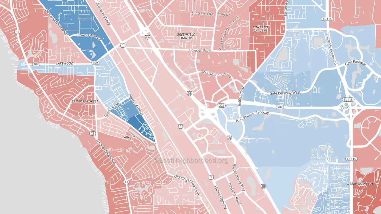 Southpoint, Jacksonville, FL block-group political-lean map