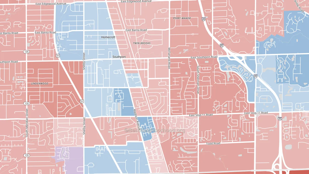 Southport, IN block-group political-lean map