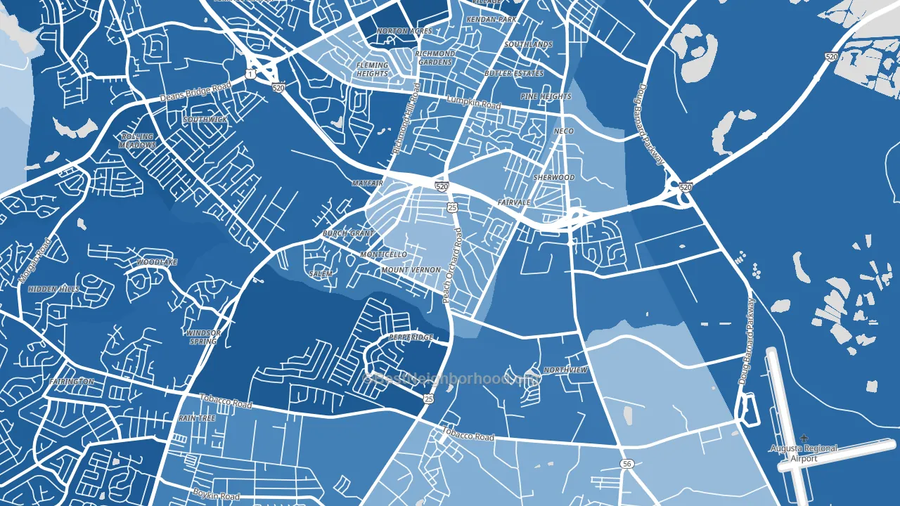 Southside, Augusta, GA block-group political-lean map