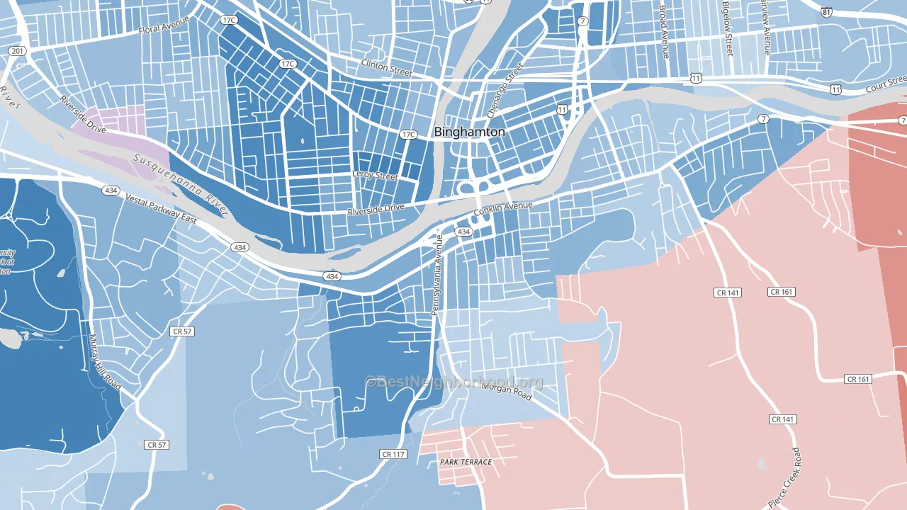 Southside, Binghamton, NY block-group political-lean map