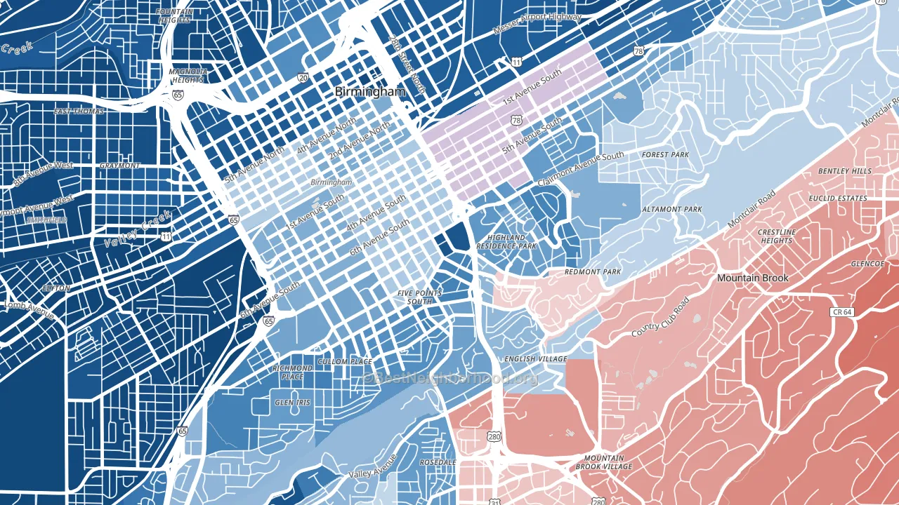 Southside, Birmingham, AL block-group political-lean map
